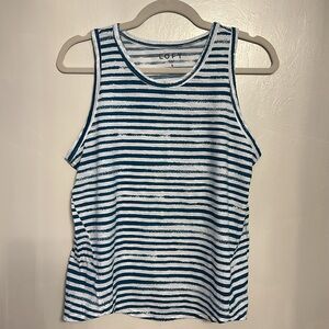 Never worn. Loft tank top. White with teal stripes. Womens size S.